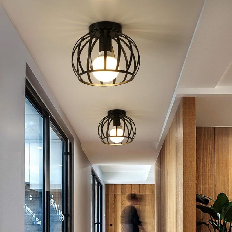 Ceiling L Vintage industrial metal cage ceiling light with flower design, retro ...