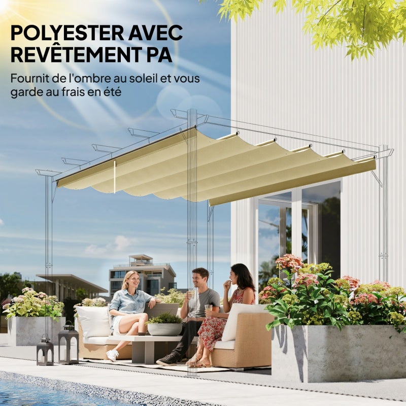 Auvent rétractable 3 x 3 mètres - auvent seul, dimensions 250 x 255 cm, beige - 6