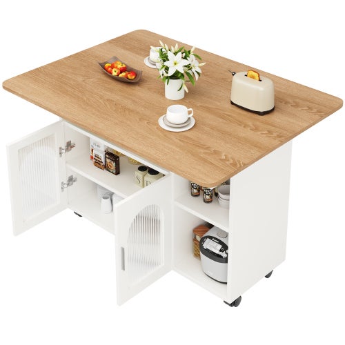 Isla de cocina de MDF blanco con vidrio, plegable 120×30-70×79,5 cm, 31 ...