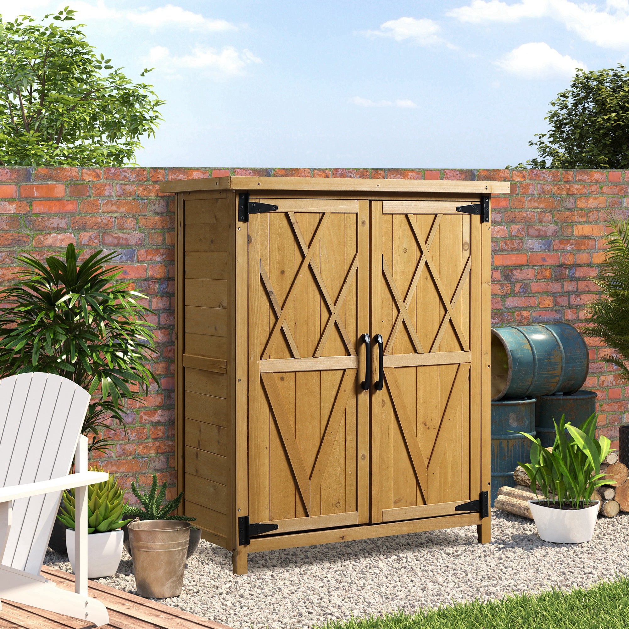 Armoire de jardin en sapin jaune Outsunny - 2