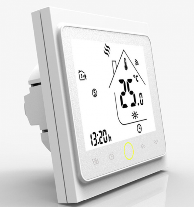 Biały inteligentny termostat Wi-Fi, sterownik kotła gazowego, programowalny i zdalnie sterowany, kompatybilny z Alexą/Google Home, aplikacją Smar