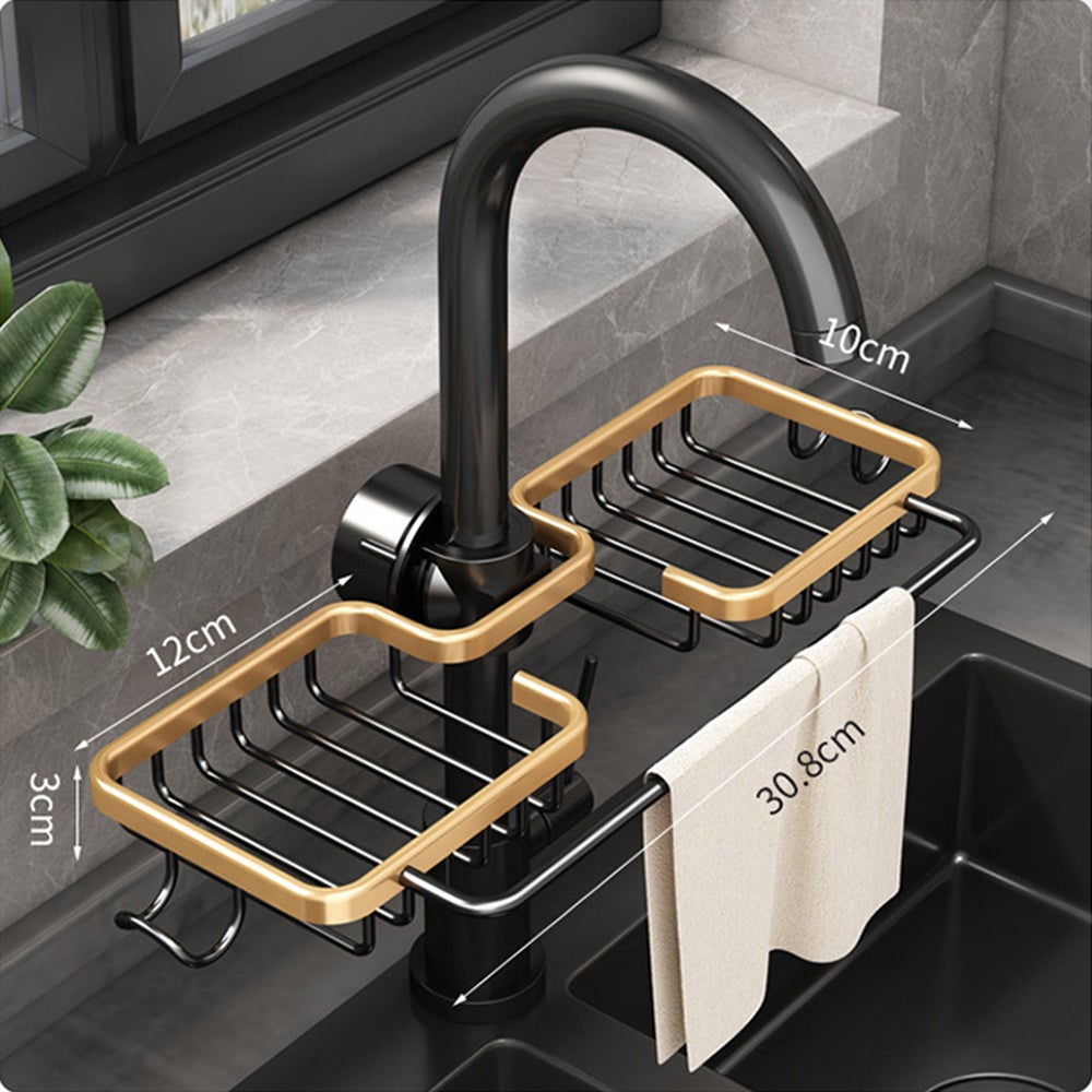 DrainCRack d'évier de cuisine en aluminium, espace de poinçonnage gratuit, support de robinet éponge, égouttoir à savon, panier de rangement suspendu - 2