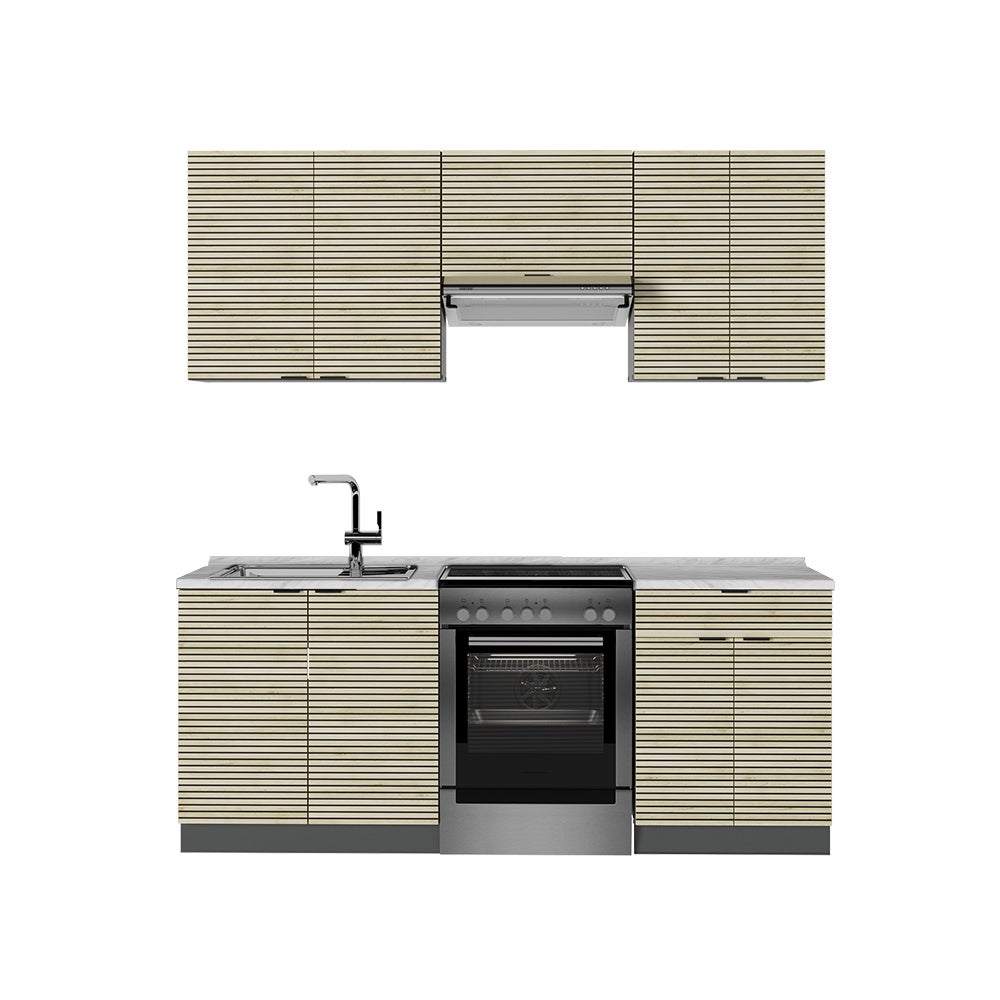 Vicco Aneks kuchenny Fame-Line, Panel dębowy/antracyt, 200 cm , BP Marmur