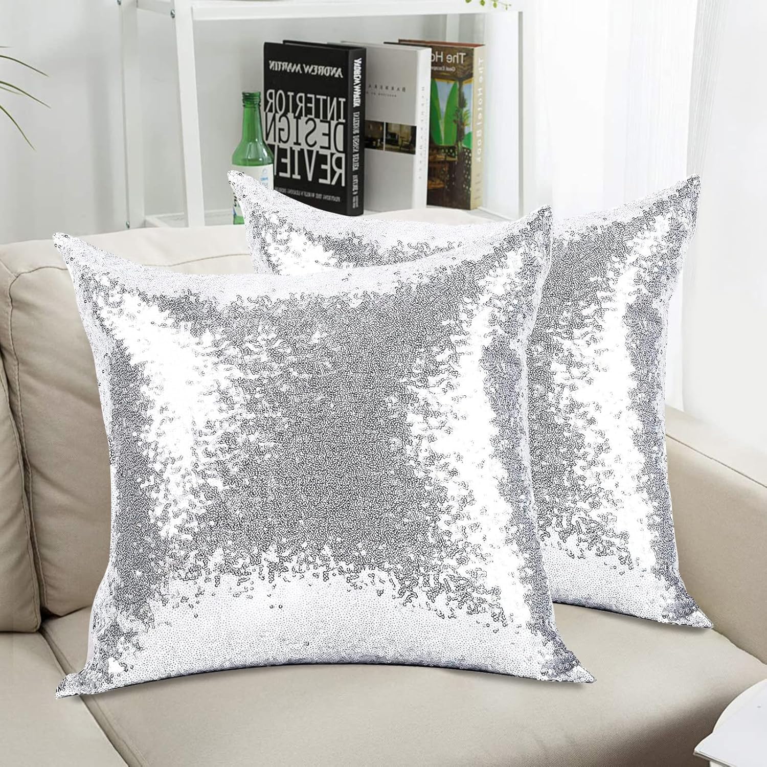 Coupon De Tissu à Paillettes Argenté - 98x80 Cm Environ, Neuf, Pour Création