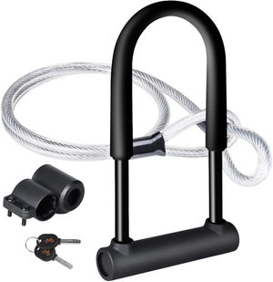 Lucchetto A U Per Bici Antitaglio - Con Cavo Da 1.2m, Staffa Di Montaggio, Per Bici, Scooter, Moto