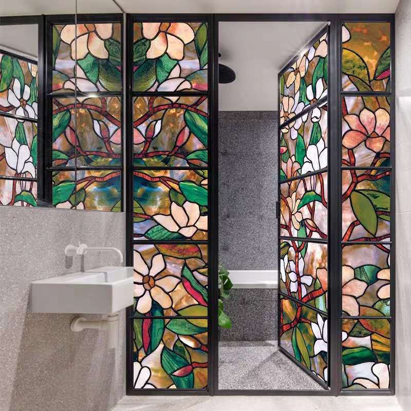 Pellicola Per Vetri Decorativa Funlife - Magnolia Blu Invernale, 90x300 Cm, Statica E Riutilizzabile - 4