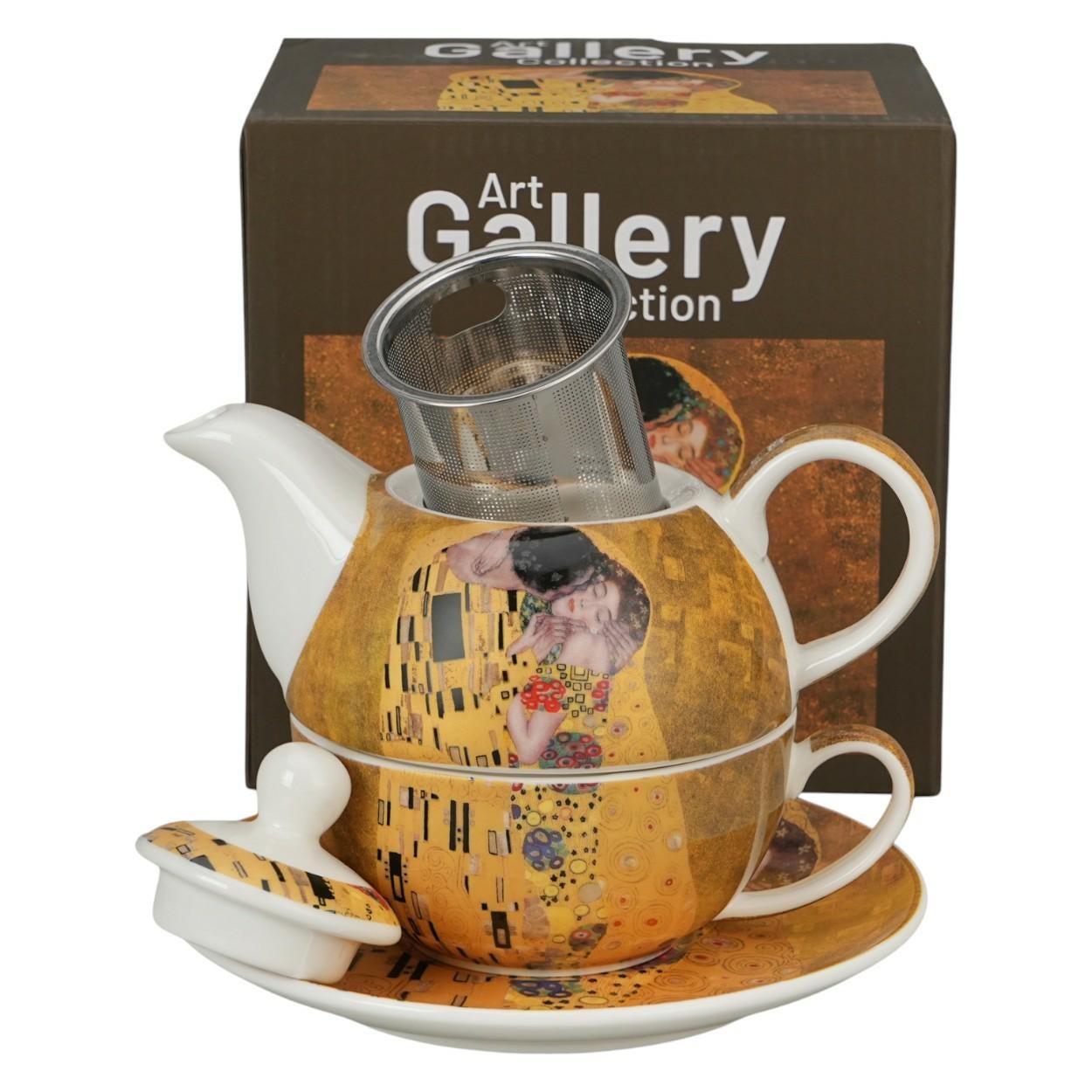 Dzbanek z zaparzaczem i filiżanka ze spodkiem Art. Gallery Duo Gustav Klimt Pocałunek 350ml zest.