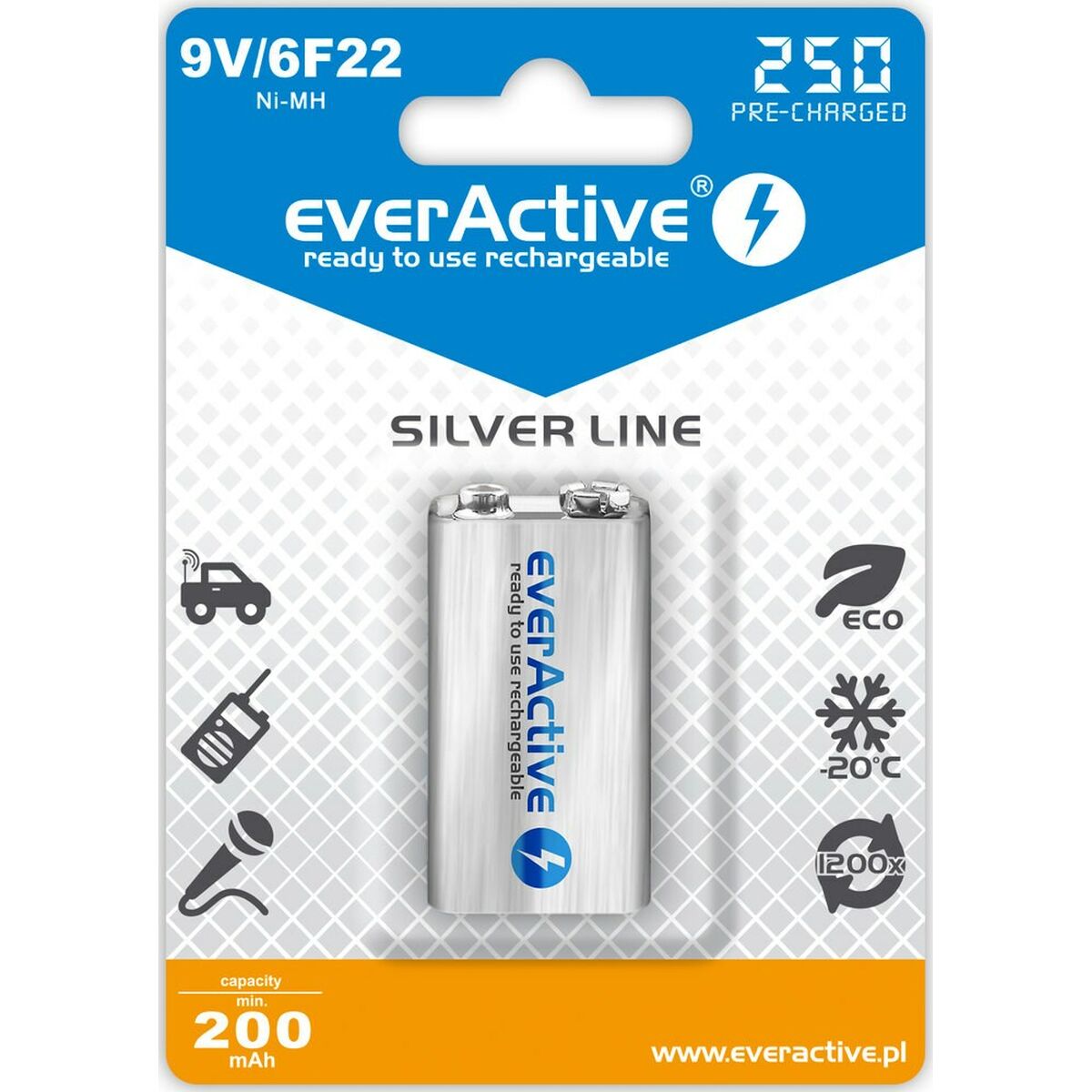 everActive – Silver Line 250 mAh 9 V (F22) NiMH batteria ricaricabile