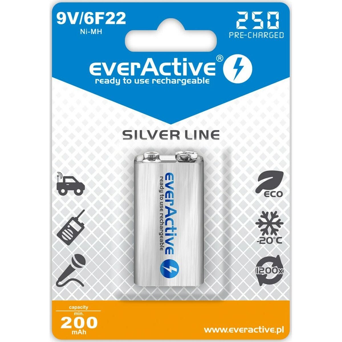 everActive – Silver Line 250 mAh 9 V (F22) NiMH batteria ricaricabile everActive – Silver Line 250 mAh 9 V (F22) NiMH batteria ricaricabile