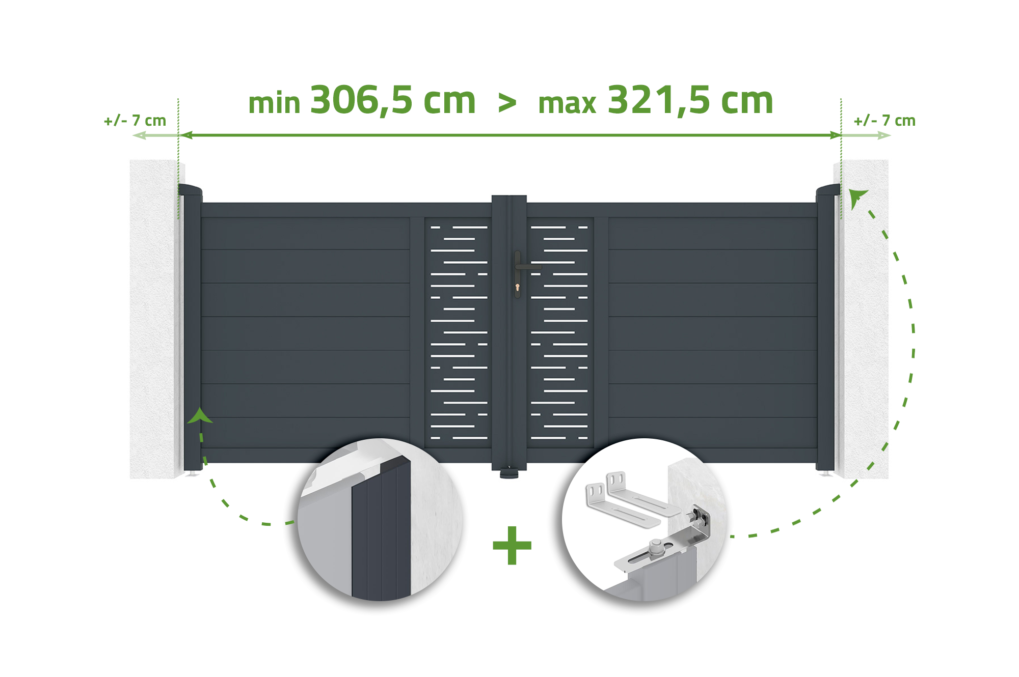 Brama skrzydłowa regulowana szerokość 3m ARLBERG H.120cm szara aluminiowa