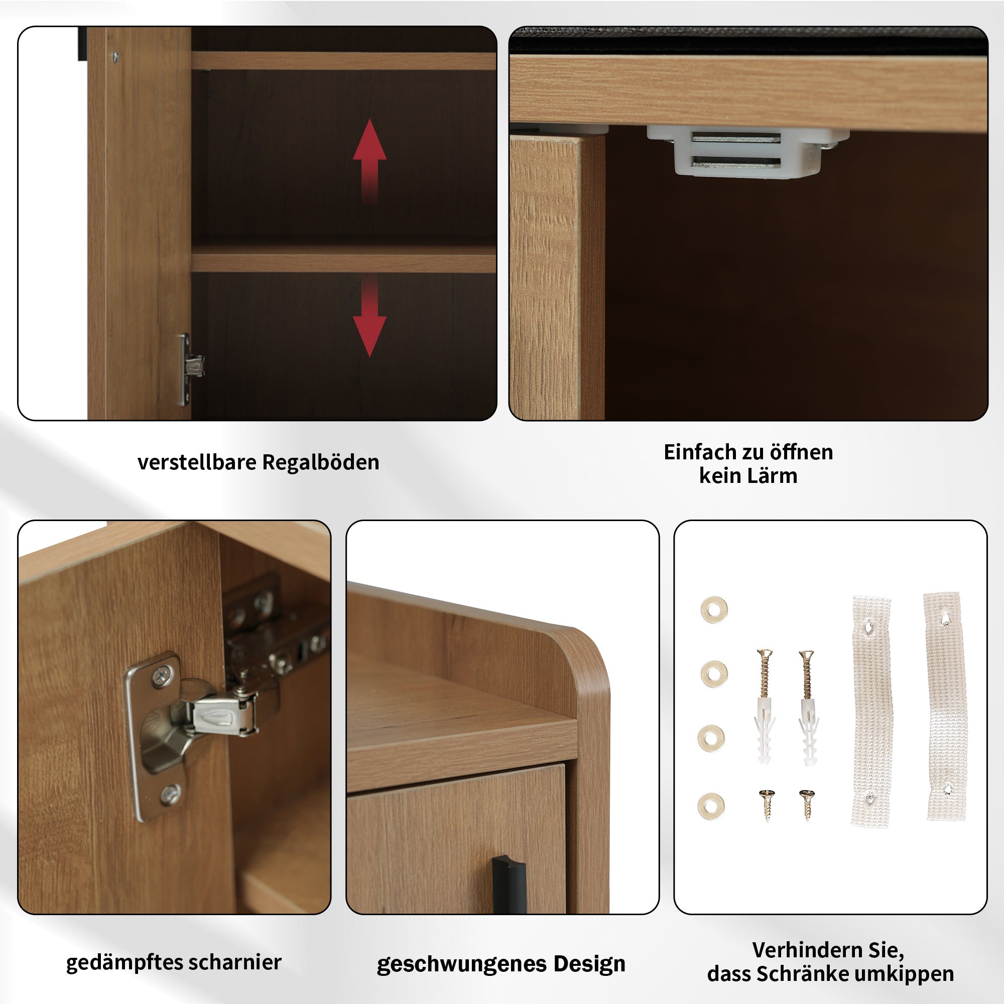 Banc à chaussures avec Rangement 100x34x69 cm, Structure en Bois et Poignées Métal Asymétriques 9 paires, Meuble range-chaussures 3 portes, Naturel - 3