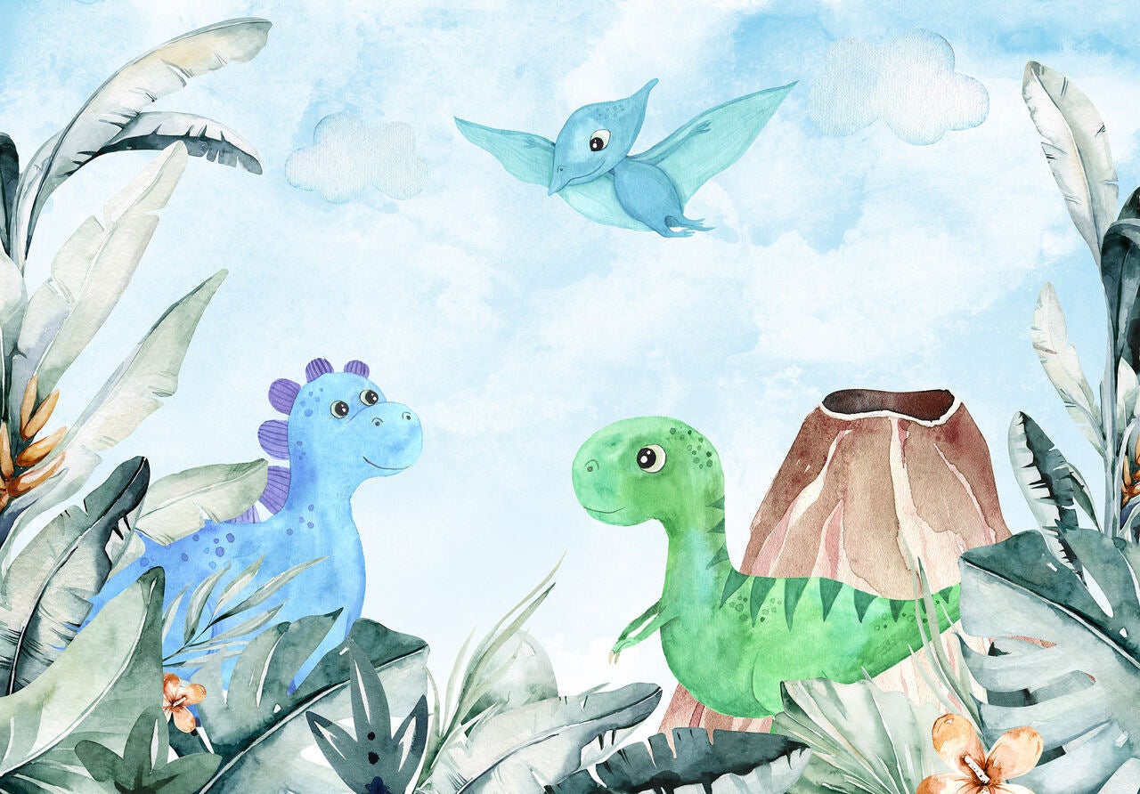 Papier Peint Enfant Dinosaure Intissé Panoramique 254x184 cm - Colle incluse - Chambre d'enfant - Trompe l'oeil moderne - 7