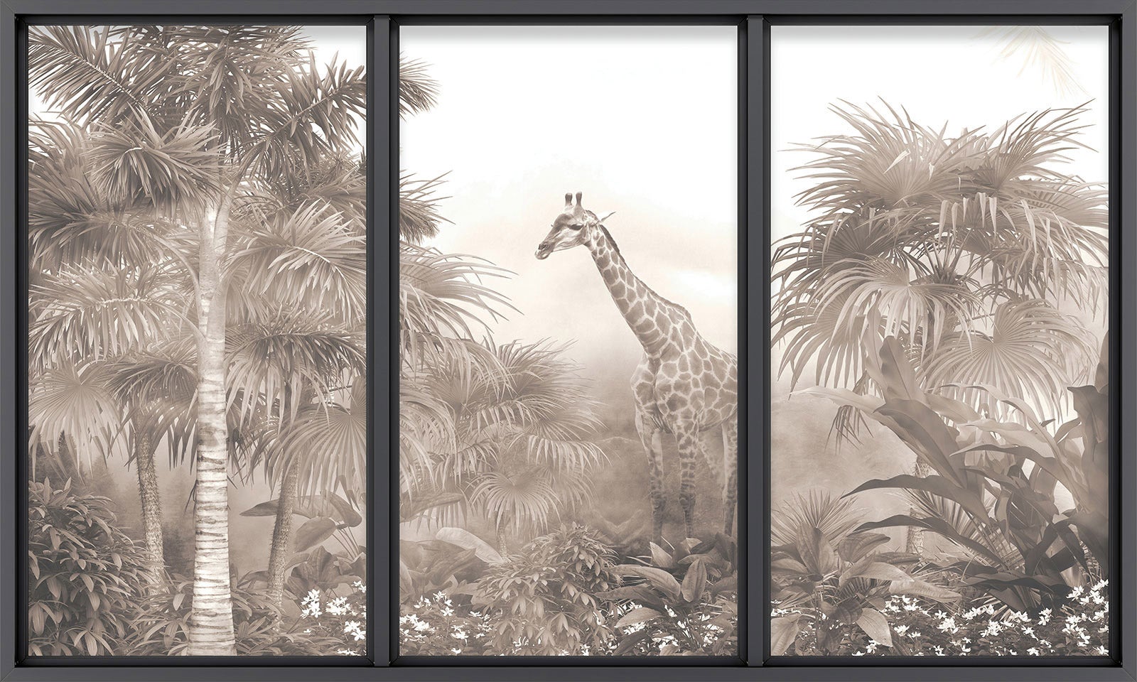 Papier peint panoramique intissé décoratif Trompe l'oeil baie vitrée - Jungle Girafe - L260 cm x H156 cm - 2
