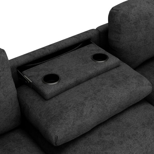 Canapé 3 places moderne - avec coussins et table pliante - comprend des ports USB et un porte-gobelet - gris - 9