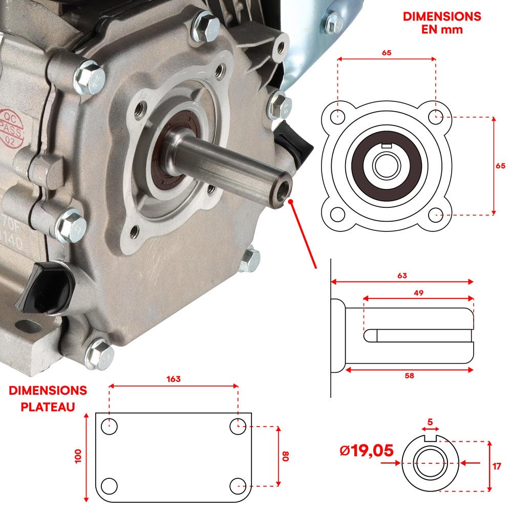 Moteur thermique 4 temps 7CV - 210cm³ - Moteur OHV monocylindre arbre 19.05mm - 3600 tr/min - Alerte huile - Refroidissement air - 4