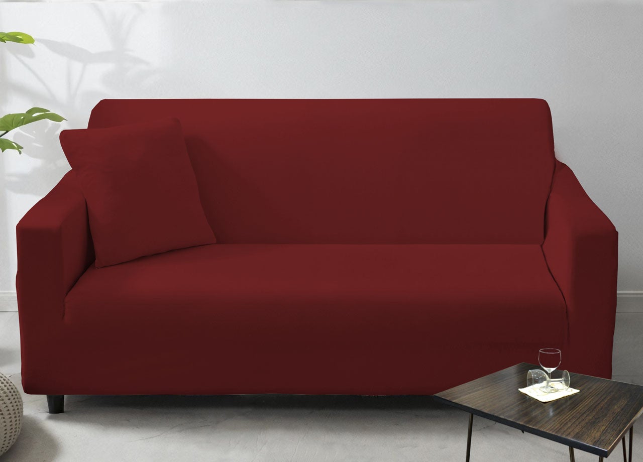 Copridivano Antimacchia Elasticizzato Penisola Componibile Tinta Unita Modello Perfetto Poltrona Bordeaux - 2