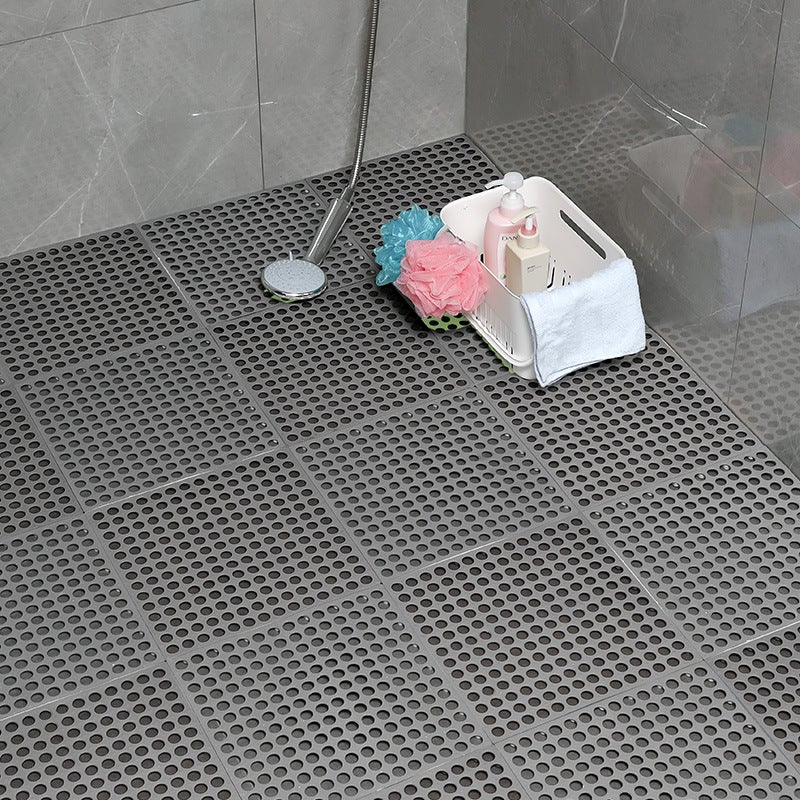 Szara 5-częściowa mata podłogowa do łazienki, antypoślizgowa mata pod prysznic, z otworami drenażowymi 30 * 30 cm