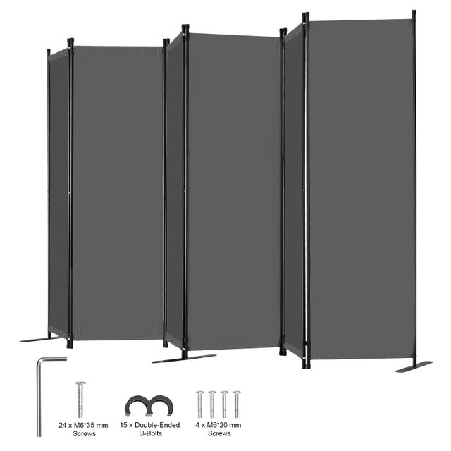 Paravent Pliable 6 Panneaux SucceBuy, Tissu Gris, Cloison de Confidentialité Portable pour Bureau et Chambre