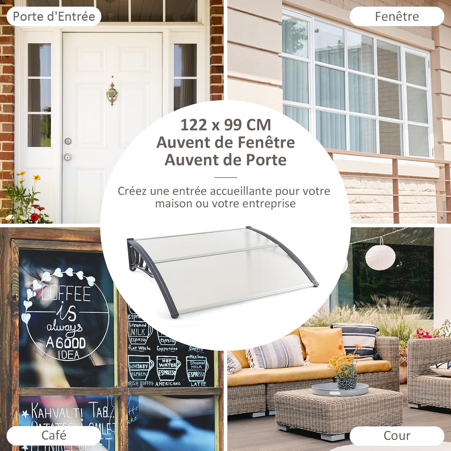 Marquesina Para Puerta De Entrada - Aleación De Aluminio, 120x60 Cm | Resistente A Frío Y Calor (-35 A 120°C)