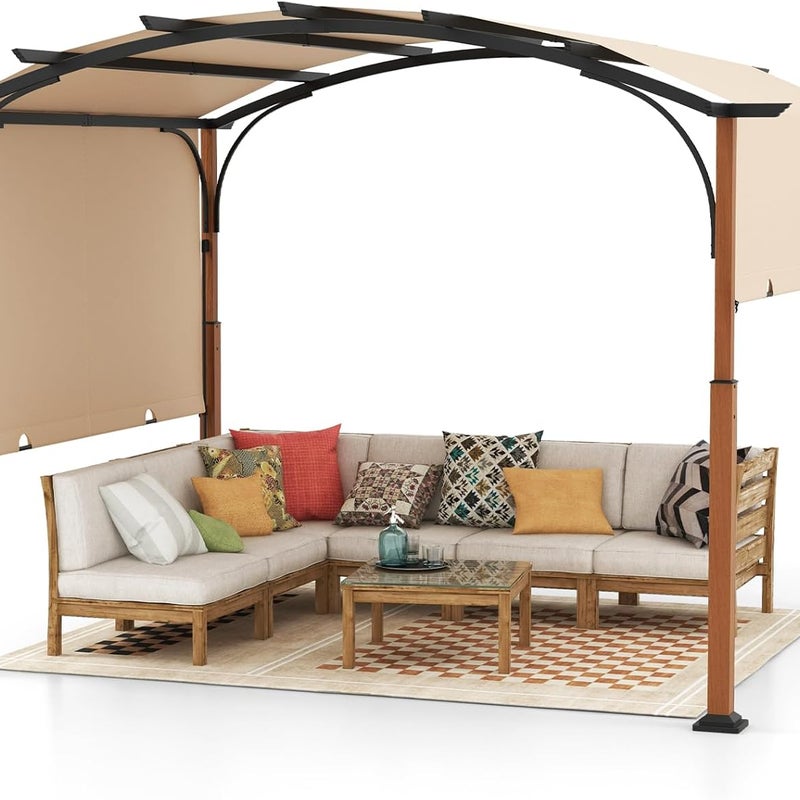 Pergola z wysuwanym dachem, pawilon 3,6 x 3 m, wodoszczelna, stabilna, odporna na zimę, pawilon ogrodowy z wytrzymałymi metalowymi kolumnami (beżowa)