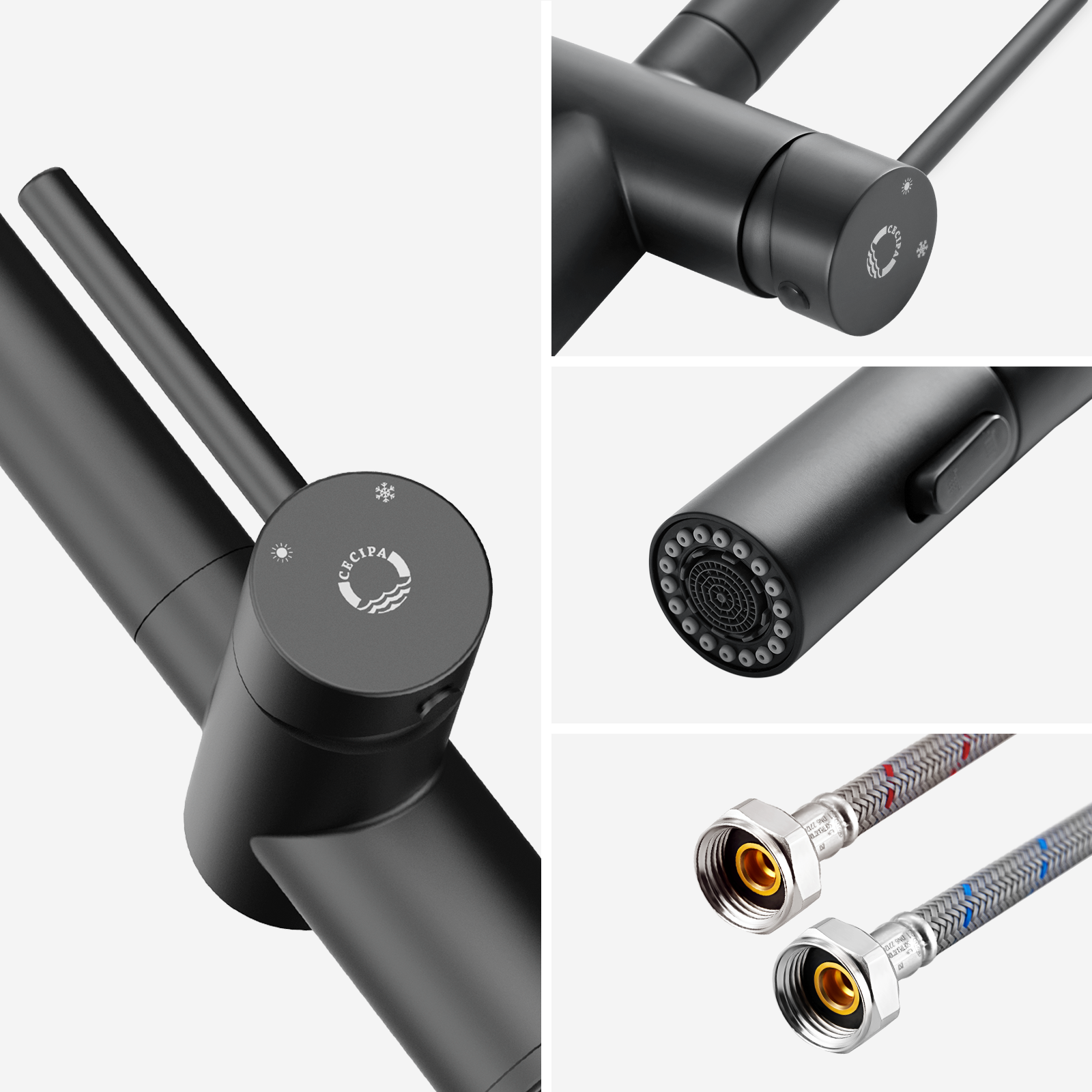 Cecipa max Mitigeur de Cuisine avec Douchette Extractible Robinet de Cuisine avec 2 Types de Jet D'eau Robinet d'évier (Noir),EU Modèle - 8