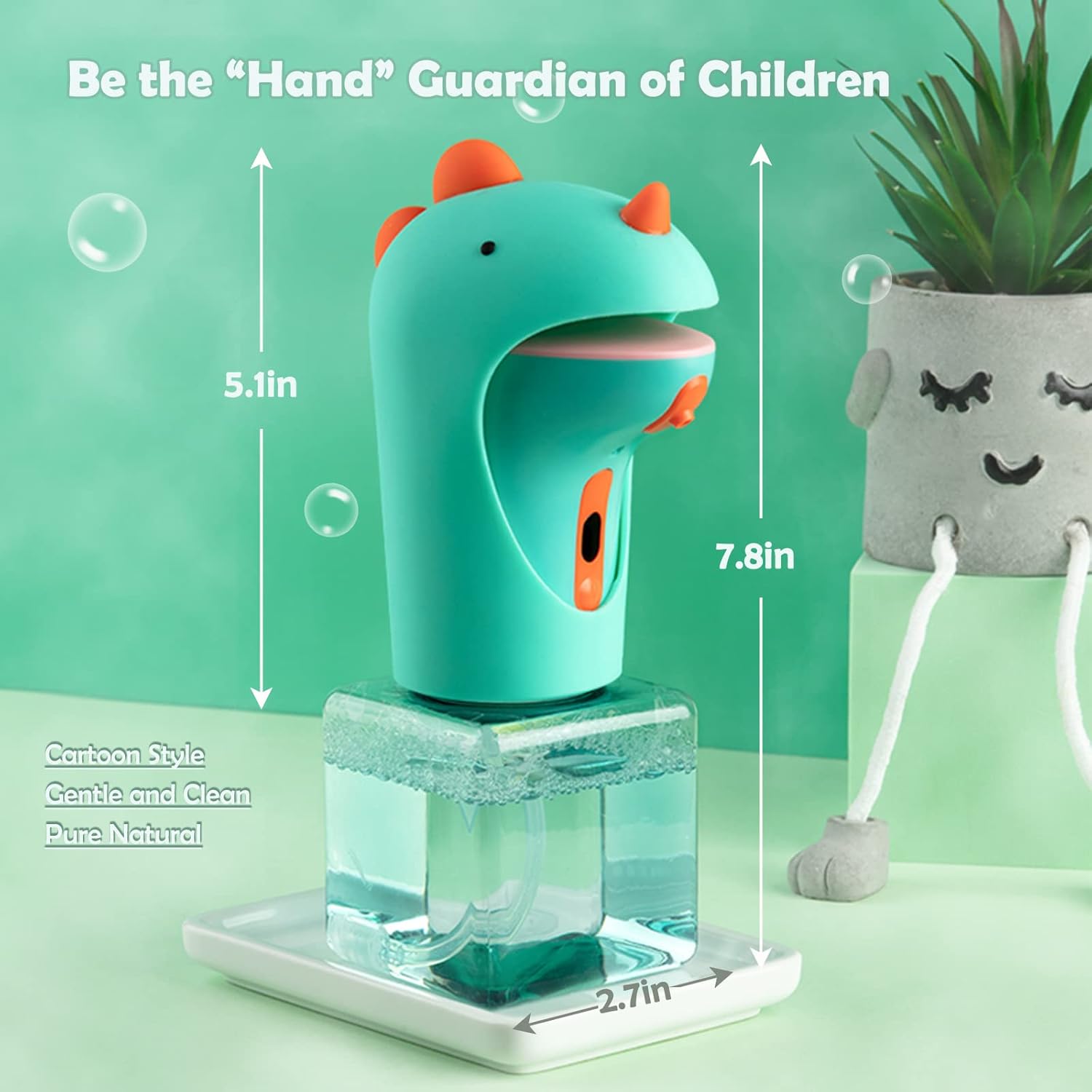 Distributeur automatique de savon mousse intelligent sans contact pour enfants, motif dinosaure mignon, 250 ml - 6