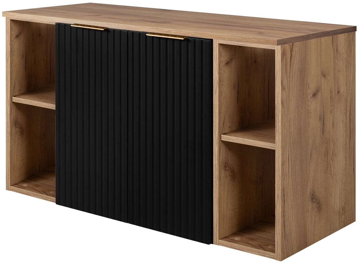 Zestaw łazienkowy FLOW 100 cm czarny z blatem dąb craft i regałami