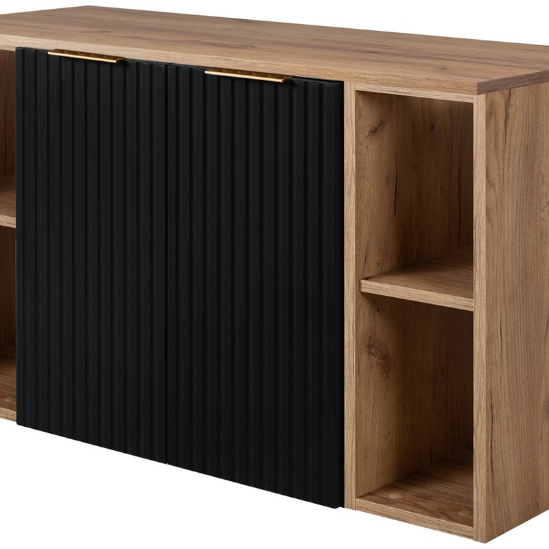 Zestaw łazienkowy FLOW 100 cm czarny z blatem dąb craft i regałami