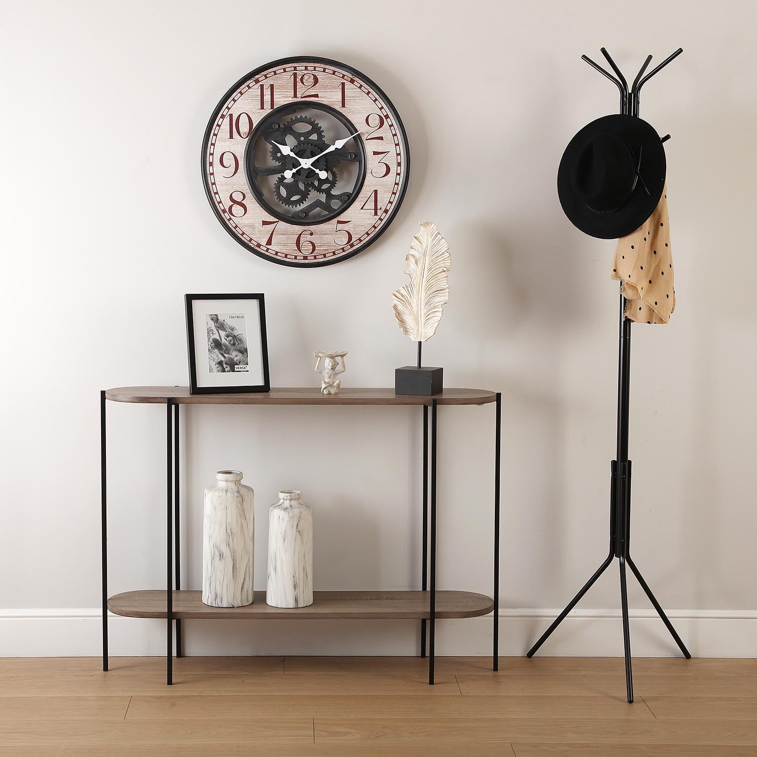 Tavolo Consolle Lifewit Per Ingresso - Struttura Metallo E Piano Legno Marrone Chiaro