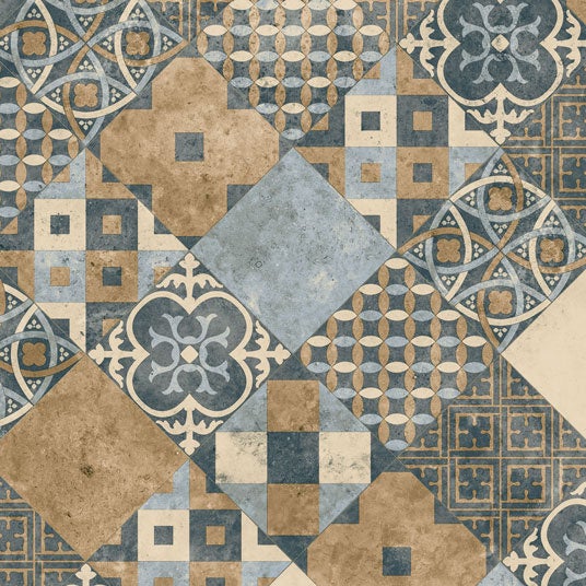 Pvc flooring best - art deco tiles - terre de sienne and blue grey - rollo 4m x 2m