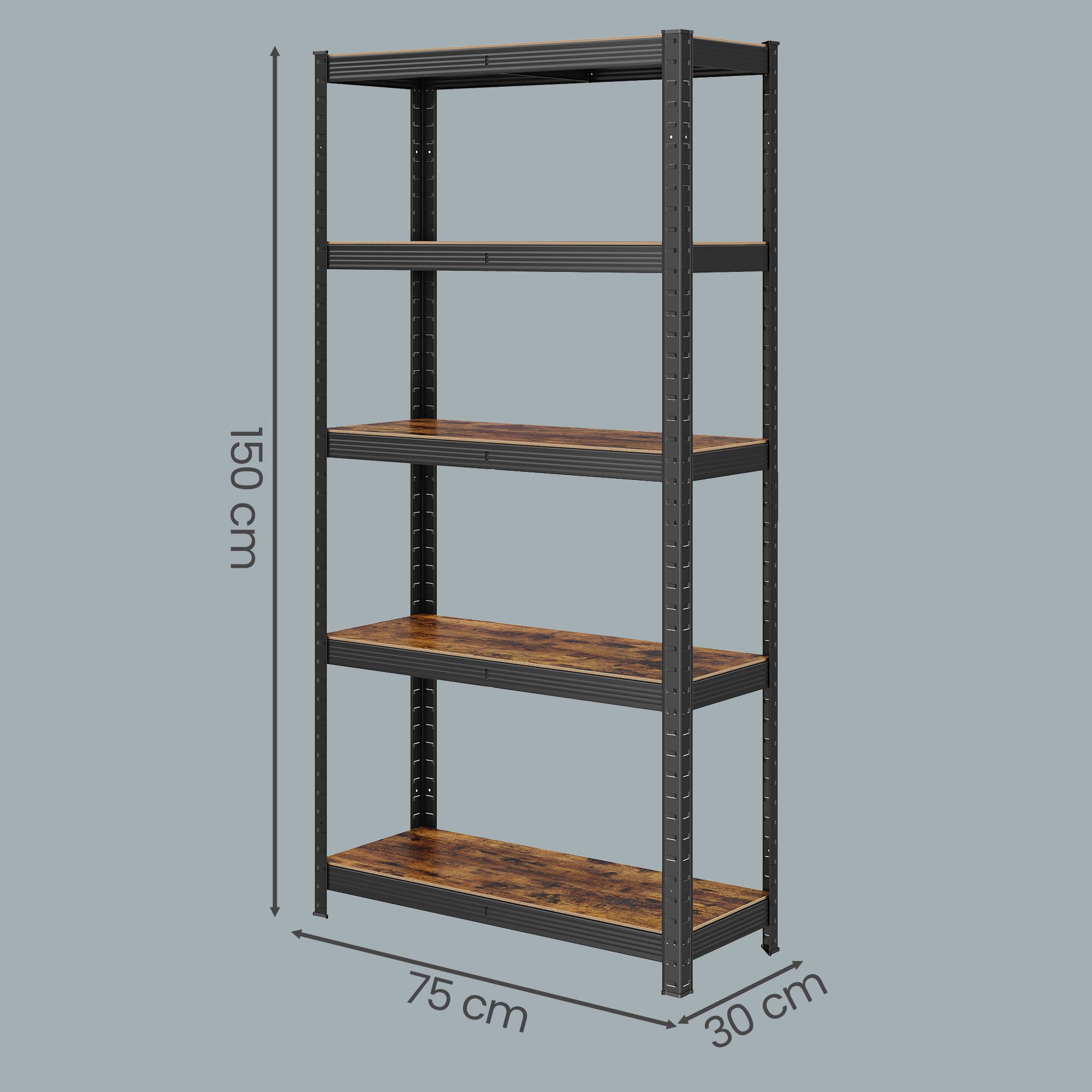 Étagère de rangement, bibliothèque, 5 niveaux, étagère de cuisine, étagères réglables, Marron et noir - 5