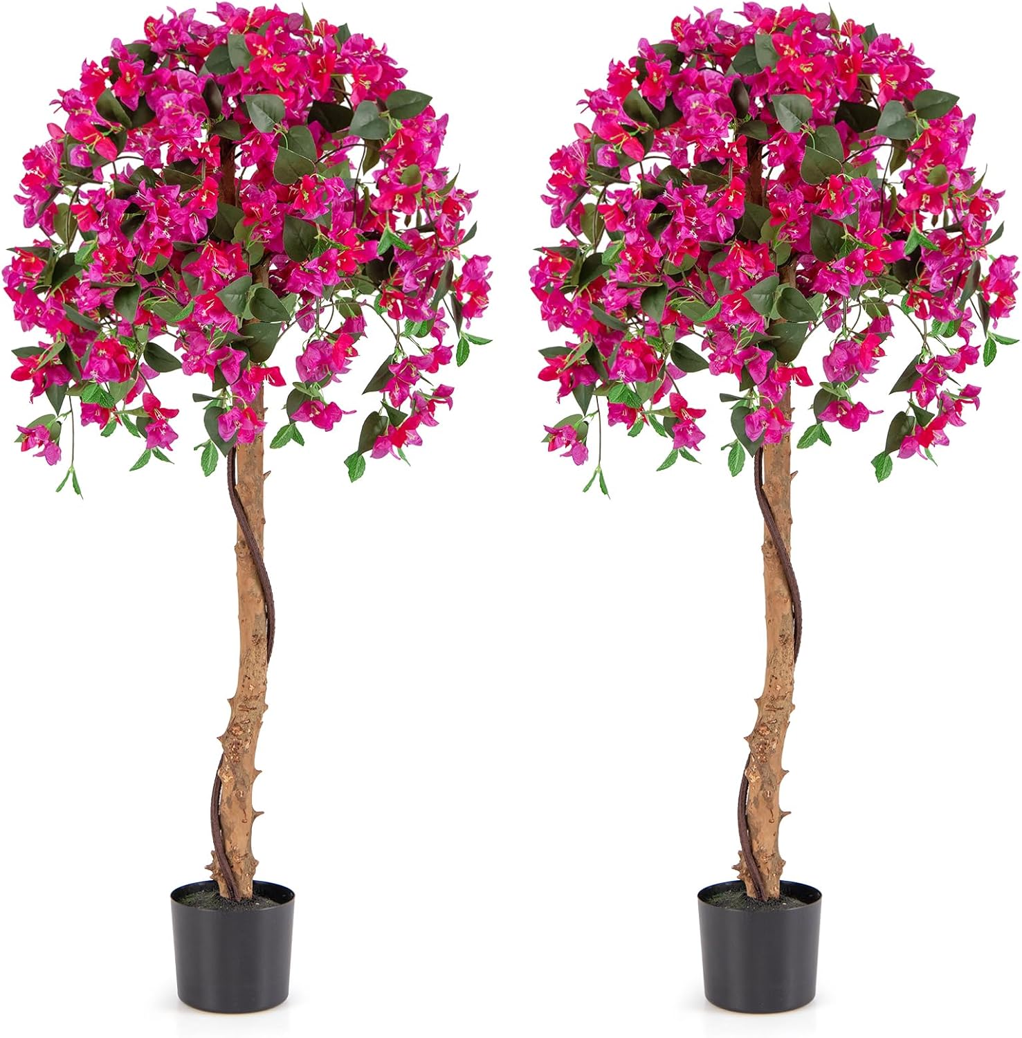 Set de 2 arbori artificiali de 135 cm din mătase sintetică în ghiveci, azalee artificiale cu 576 de flori și 288 de frunze, ușor de întreținut 2buc