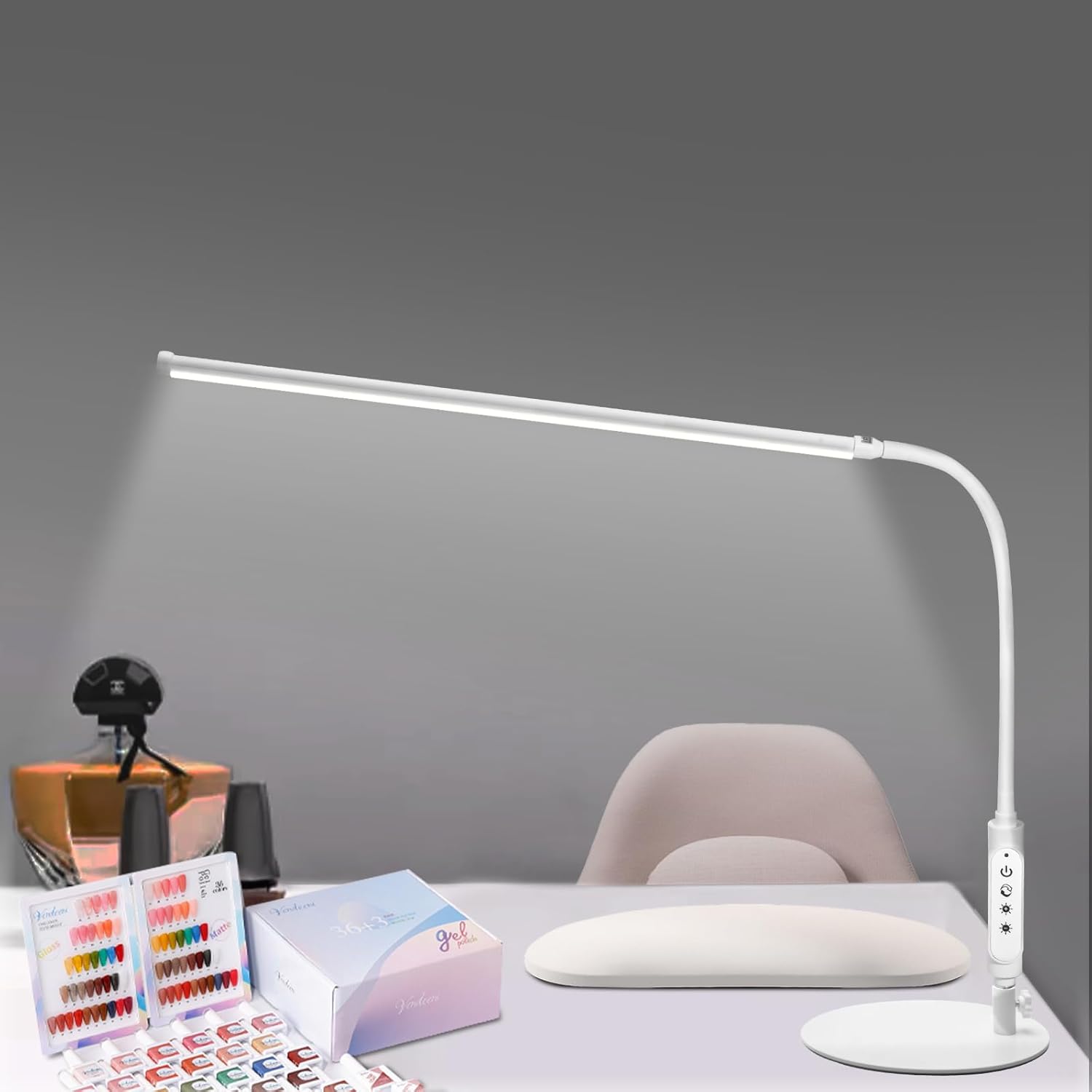 Lampa stołowa do manicure 60 cm: elastyczna, antyodblaskowa lampa biurkowa LED 360° dla techników paznokci – regulowana jasność – sterowanie dotykow