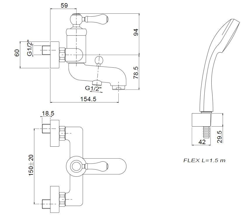 Mitigeur baignoire avec complet douche Piralla Como 0TO00002A21 - Chromé - Avec set de douche - 2