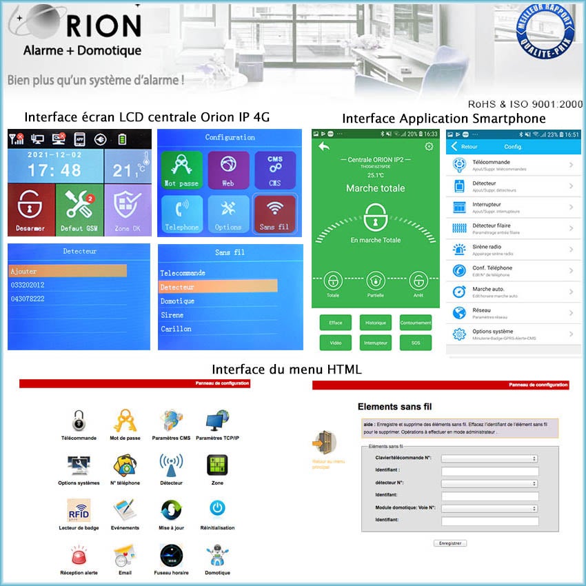 alarme maison sans fil connectée ORION IP + GSM 4G - 18 eléments - pour maison 4 à 6 pieces. - 7
