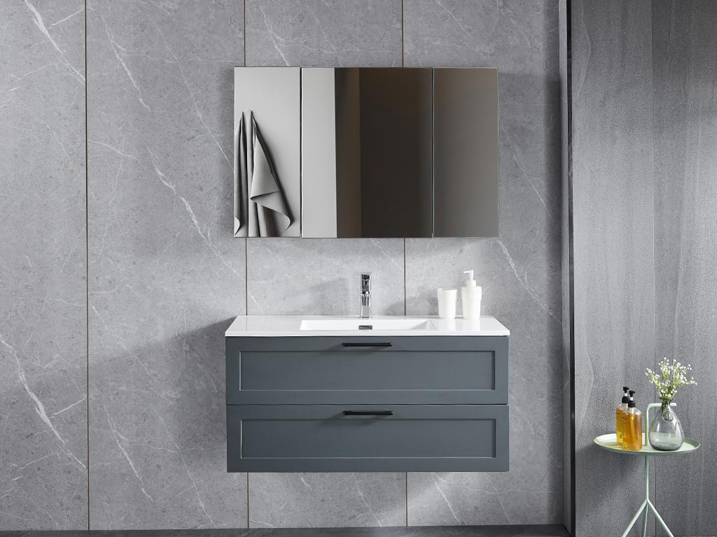 Meuble de salle de bain anthracite NEO + vasque + armoire de toilette