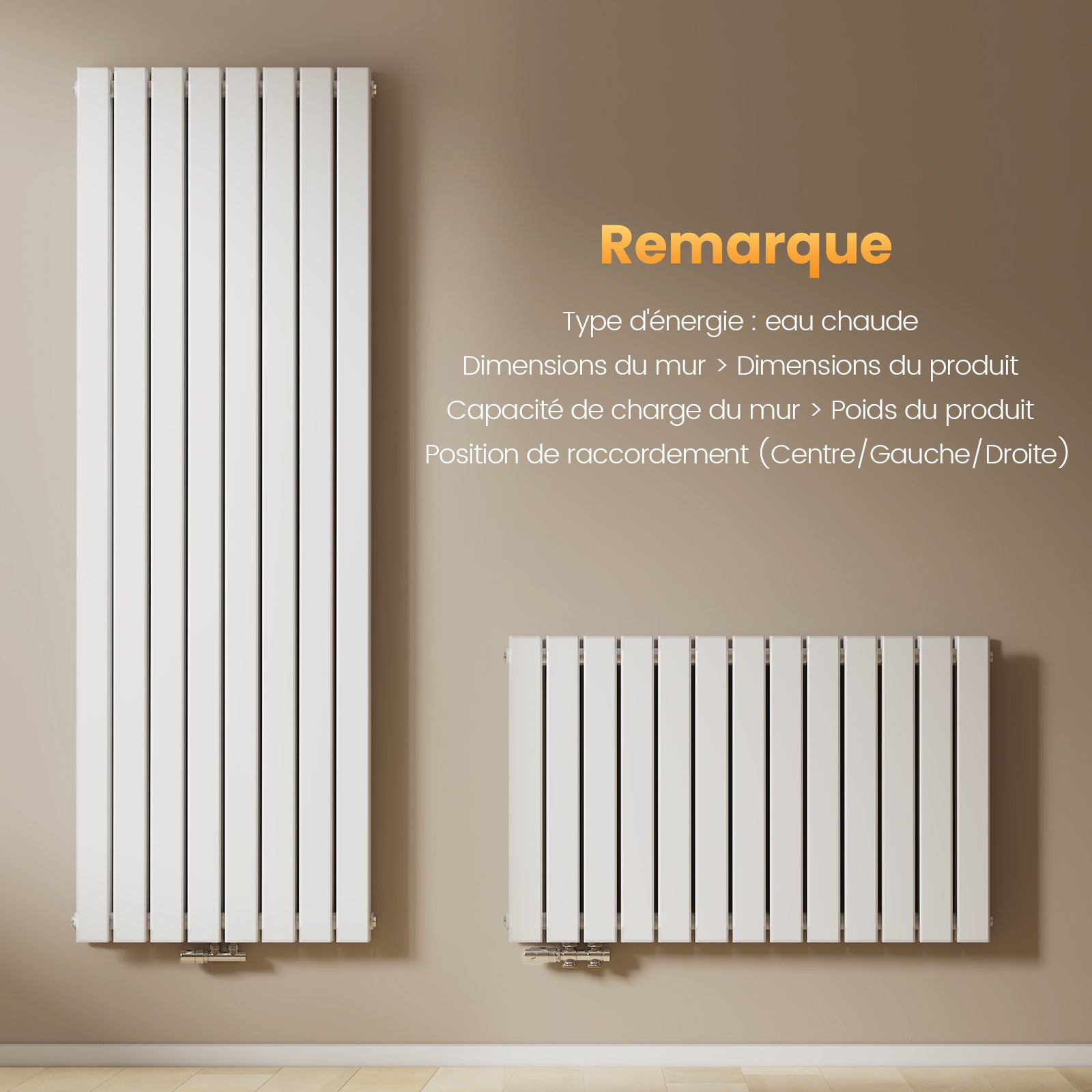EMKE Radiateur eau chaude en acier Tube Plat Radiateur Mural Blanc 63x100cm 1343W Double Couche - 8