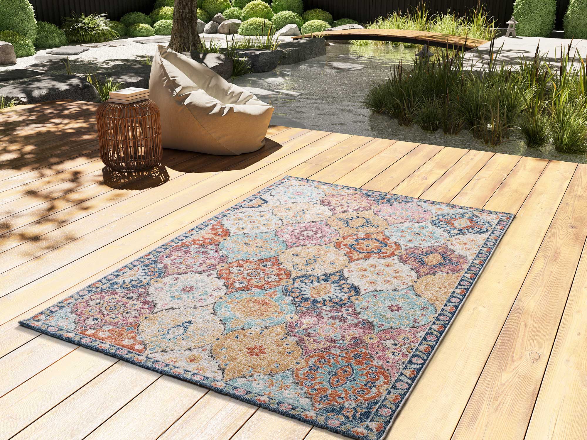 Wielokolorowy prostokątny dywan zewnętrzny 120 x 170 cm LUNA vintage - ATTICGO