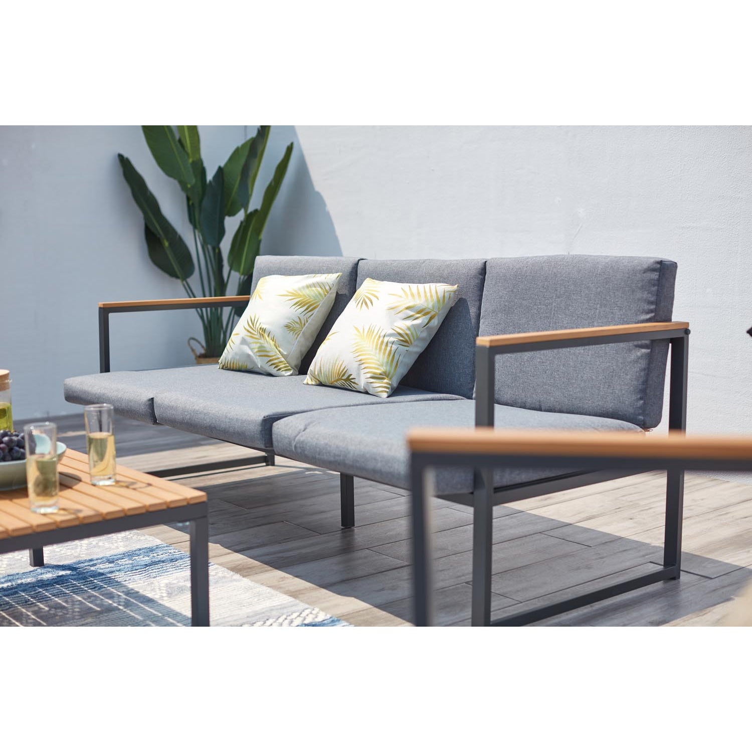 Salon de jardin bas en aluminium gris TAHINA - 5