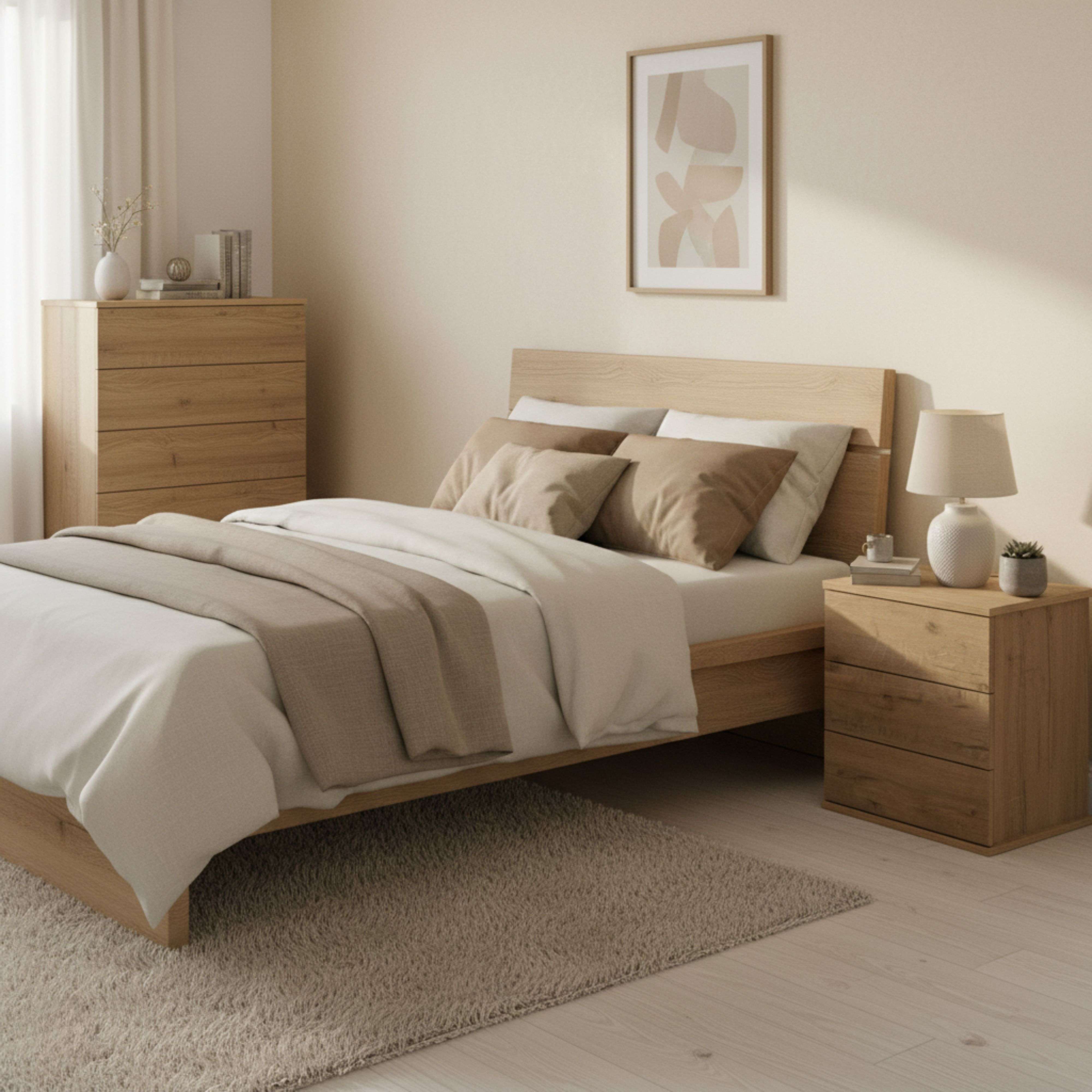 Table de chevet 3 tiroirs Dana, meuble de chambre contemporain, couleur chêne doré, 41 x 49 cm - 8