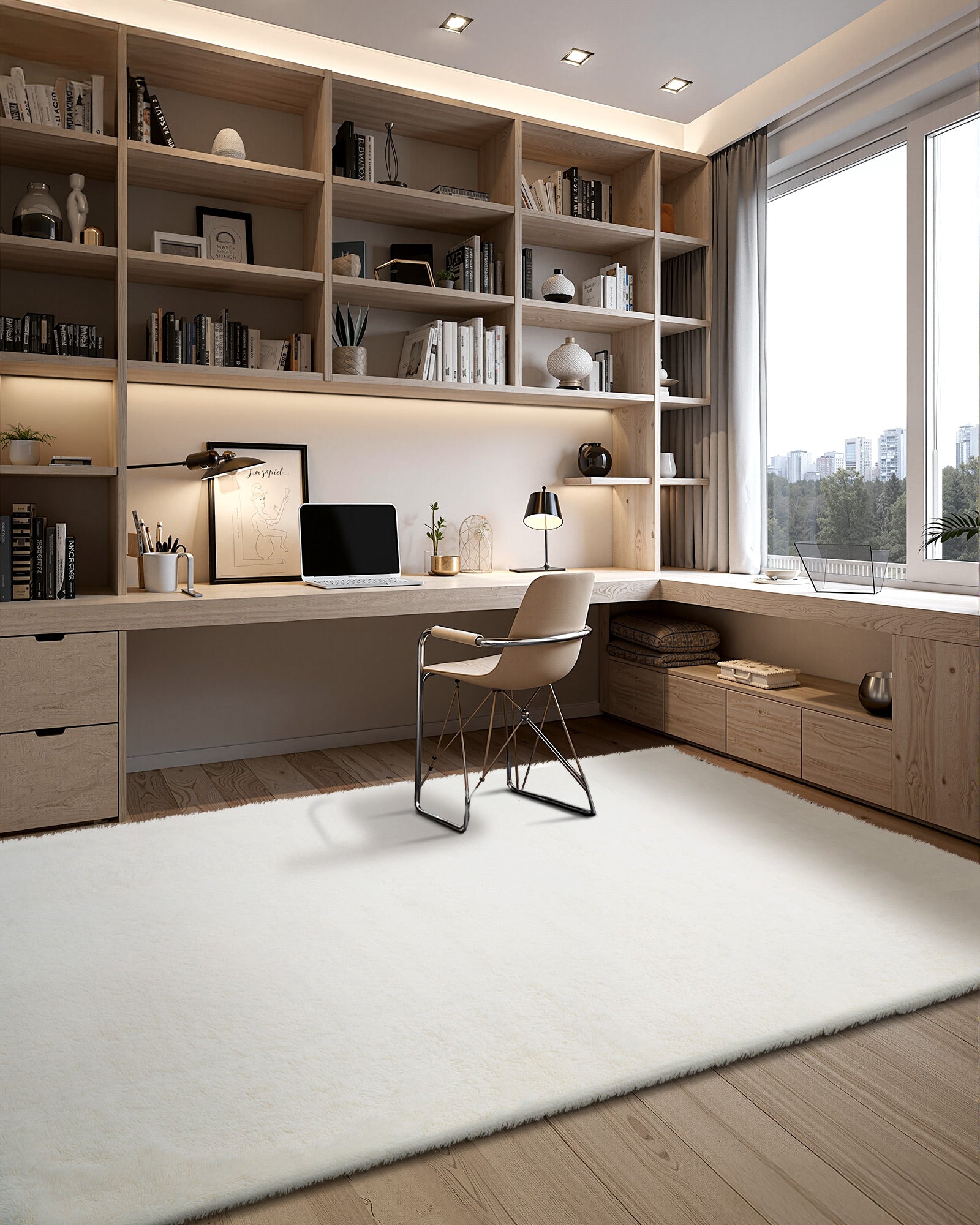 Tapete de sala VEVOR de pelo longo de 2,44 x 3,05 m, decoração moderna para interiores, antiderrapante, macio e espesso, não tecido, branco marfim - 5