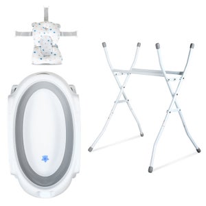 Baignoire Bébé Pliable Sur Pied INeibo - Évolutive 0-36 Mois, Avec Coussin Et Vidange - Gris