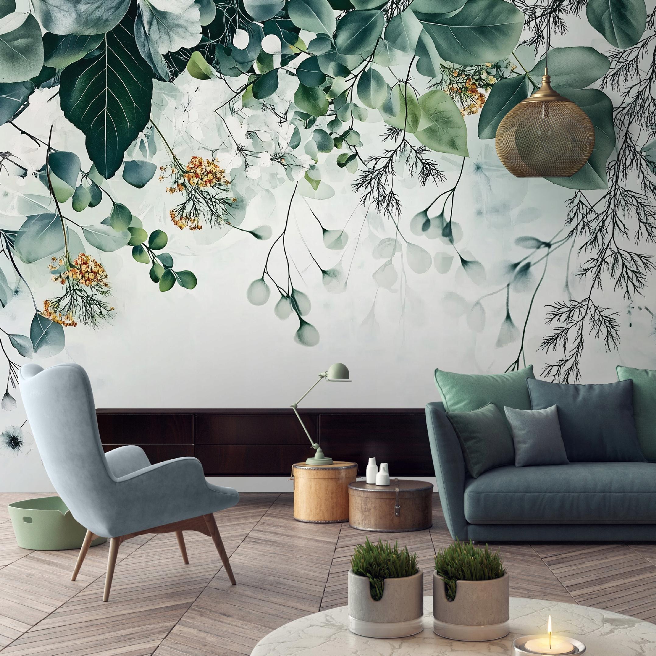 Papier Peint Panoramique Intissé Feuilles Vert Nature 400x280 cm - Colle Inclus - XXL Moderne Papier Peint pour Chambre Salon - 2