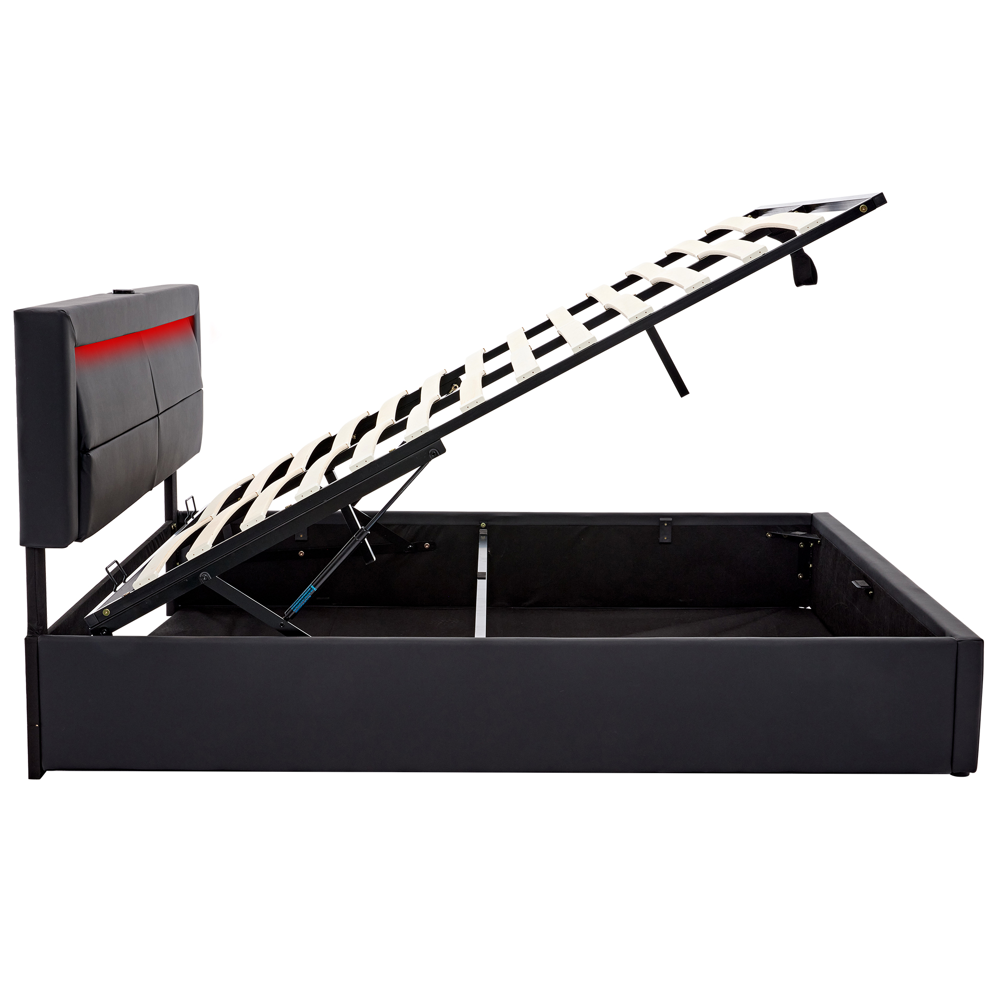 Lit coffre 140x190 cm,lit rembourré -port usb+éclairage led+ grand espace rangement - sans matelas-noir - 6