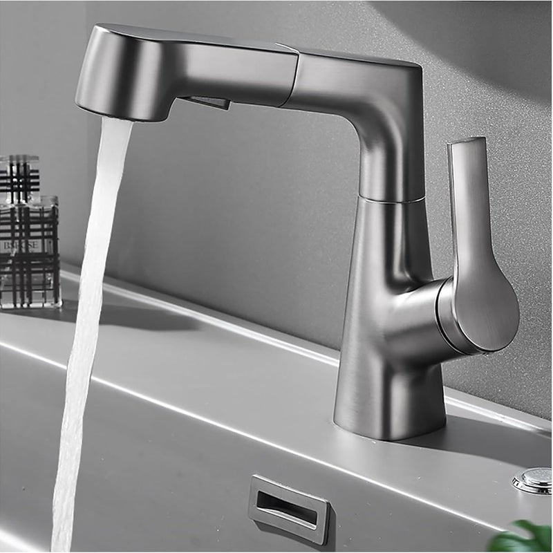 Bateria Kuchenna z Wyciąganą Wylewką – Mieszacz Obrotowy 360°, 2 Strumienie, Zimna i Ciepła Woda, Czarny/Szary