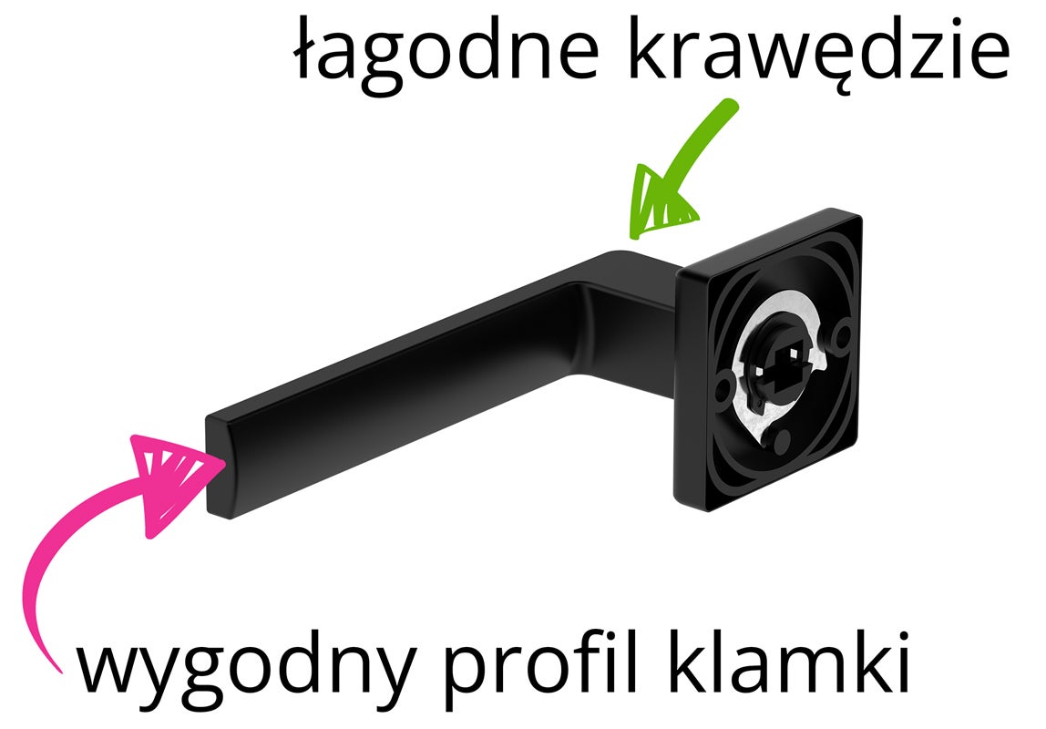 CZARNA klamka ERGO z kwadratowym szyldem komplet na klucz pokojowy, ze wspomaganiem - 4