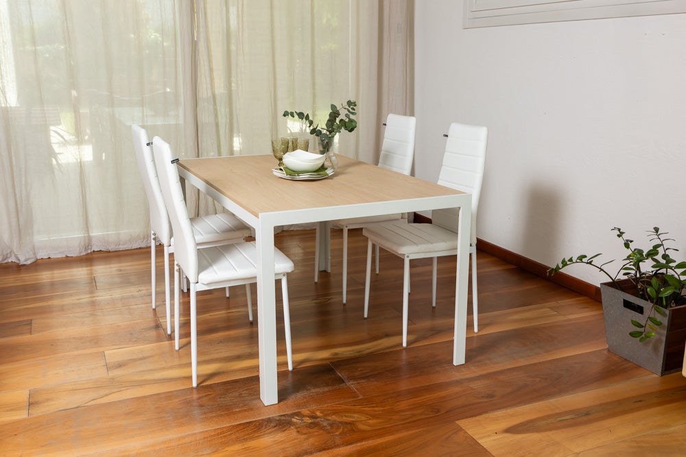 Mesa rectangular fija de 150x90 cm con estructura de aluminio y tapa de vidrio decorado Milo para interior/exterior madera/blanco - 3