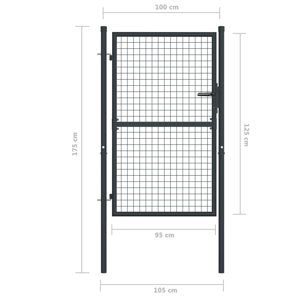 Portail en maille de jardin | Portail de clôture | Portillon de jardin Acier galvanisé 100 x 175 cm Gris CFW29417 - 5