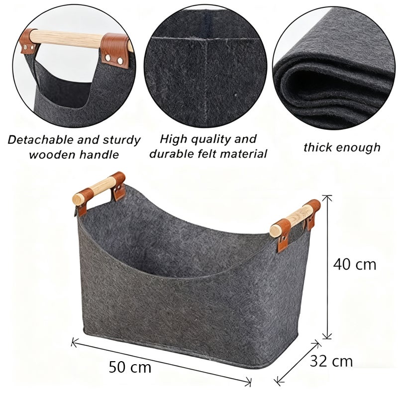 2 Cesti Portaoggetti Pieghevoli In Feltro Grigio - Scatole Contenitori Con Manici In Pelle 33x23x20 Cm - 4