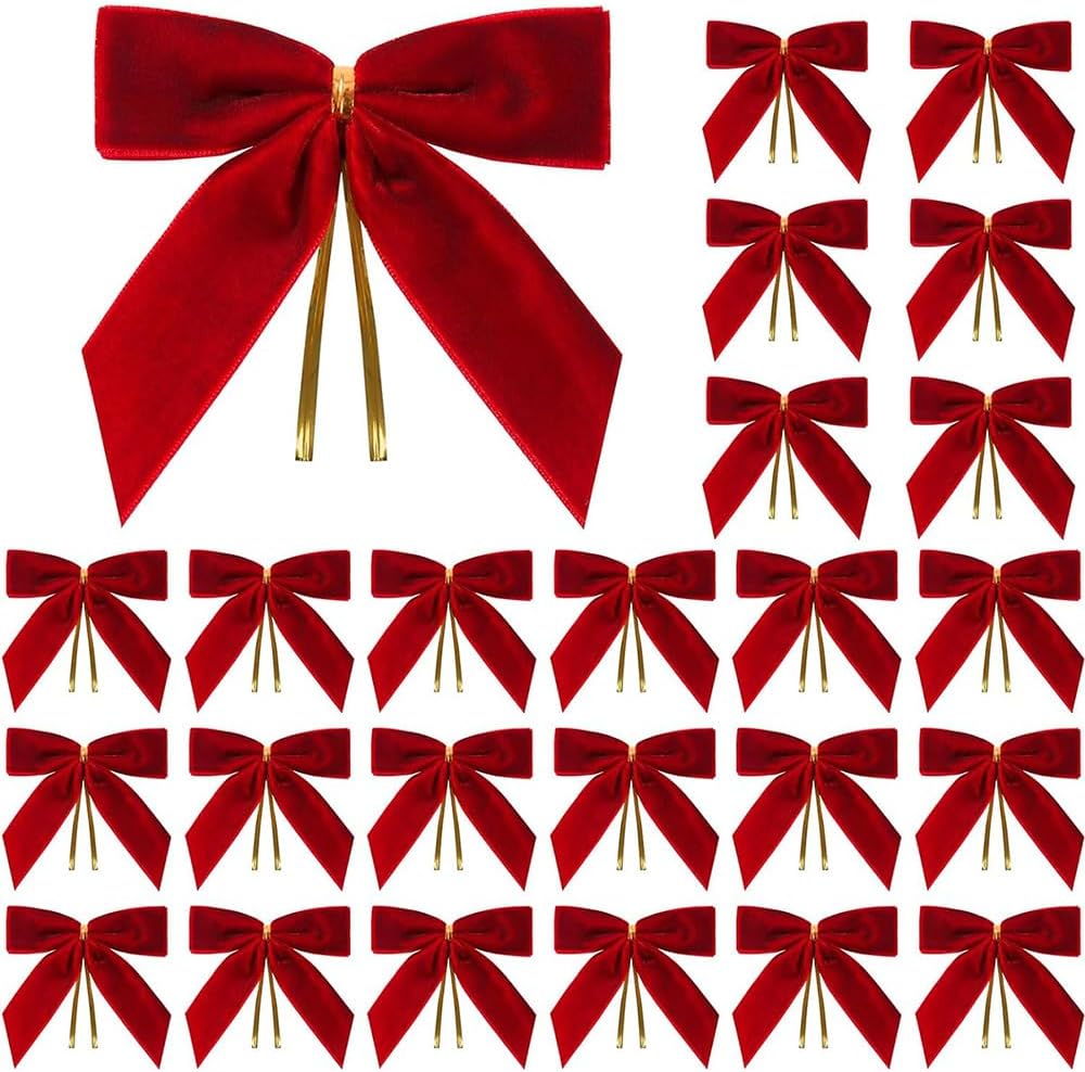 6 Grandi Fiocchi Natalizi In Velluto Rosso 22,9x30,5 Cm Per Decorazioni Albero, Porta, Ghirlande